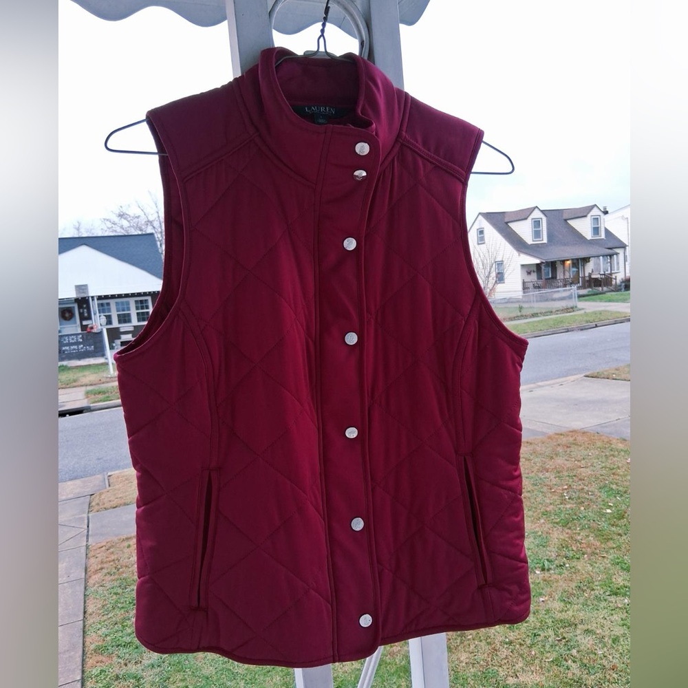 Lauren Ralph Lauren Quilted Burgundy Vest Size Large